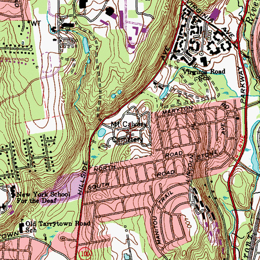 Topographic Map of Mount Calvary Cemetery, NY