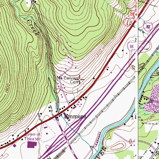 Topographic Map of Mount Calvary Cemetery, NY