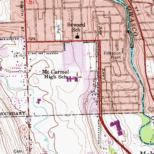 Topographic Map of Mount Carmel High School, NY