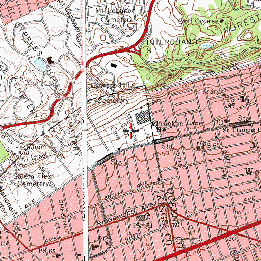 Topographic Map of Mount Hope Cemetery, NY