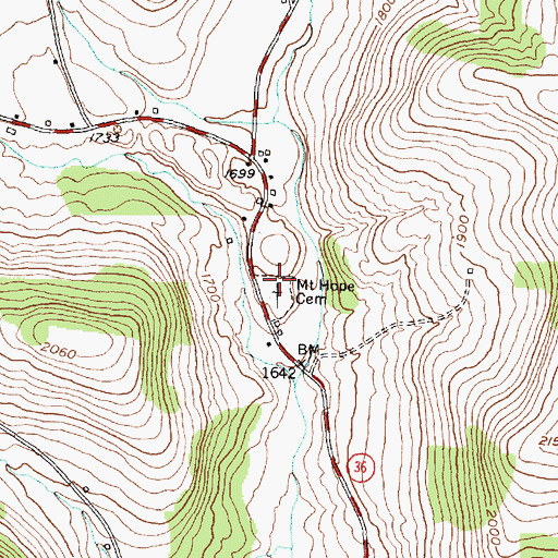 Topographic Map of Mount Hope Cemetery, NY