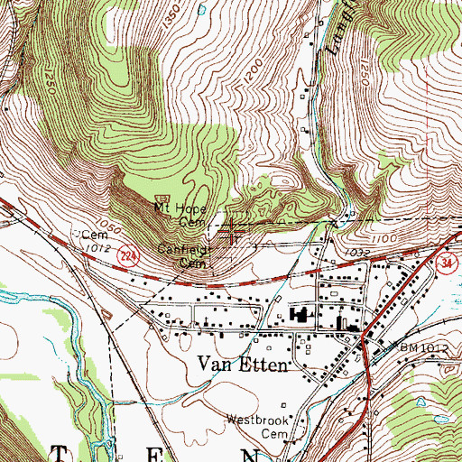 Topographic Map of Mount Hope Cemetery, NY