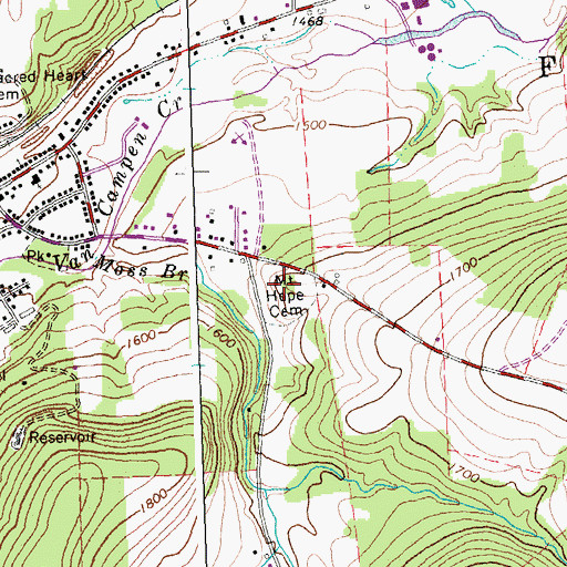 Topographic Map of Mount Hope Cemetery, NY
