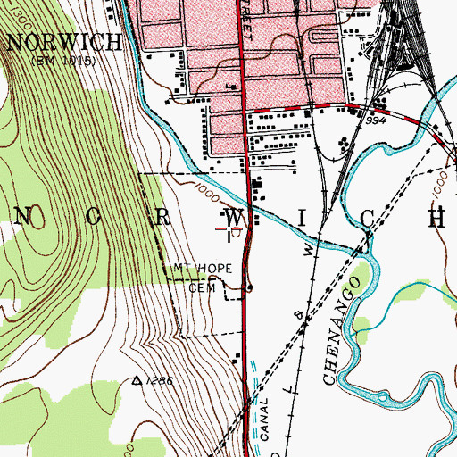 Topographic Map of Mount Hope Cemetery, NY