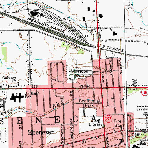 Topographic Map of Mount Hope Cemetery, NY