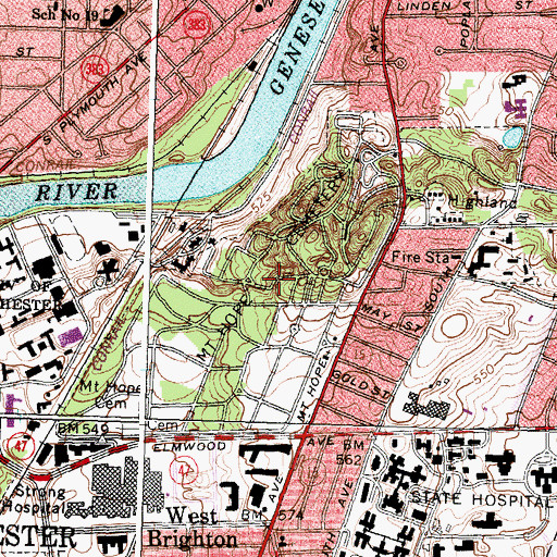 Topographic Map of Mount Hope Cemetery, NY