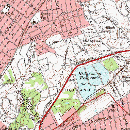 Topographic Map of Mount Judah Cemetery, NY