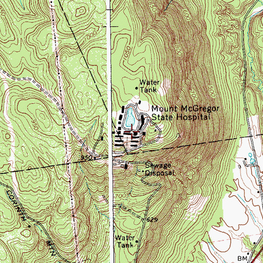 Topographic Map of Mount McGregor State Hospital (historical), NY