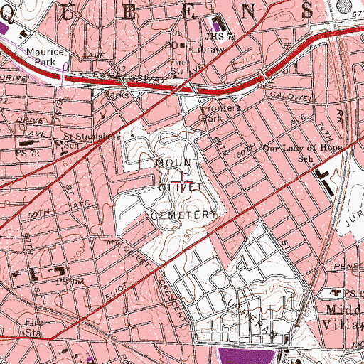 Topographic Map of Mount Olivet Cemetery, NY