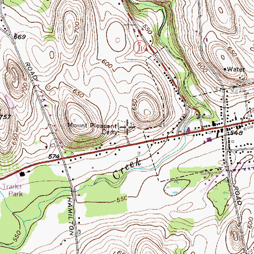 Topographic Map of Mount Pleasant Cemetery, NY