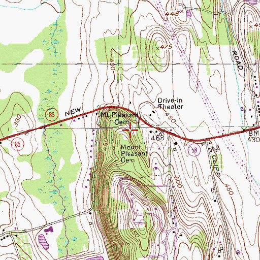 Topographic Map of Mount Pleasant Cemetery, NY