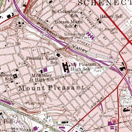 Topographic Map of Mont Pleasant Middle School, NY