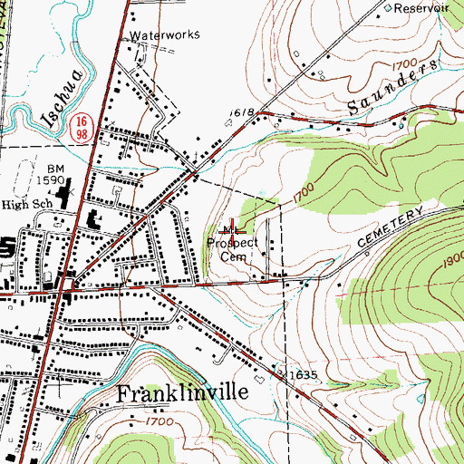 Topographic Map of Mount Prospect Cemetery, NY