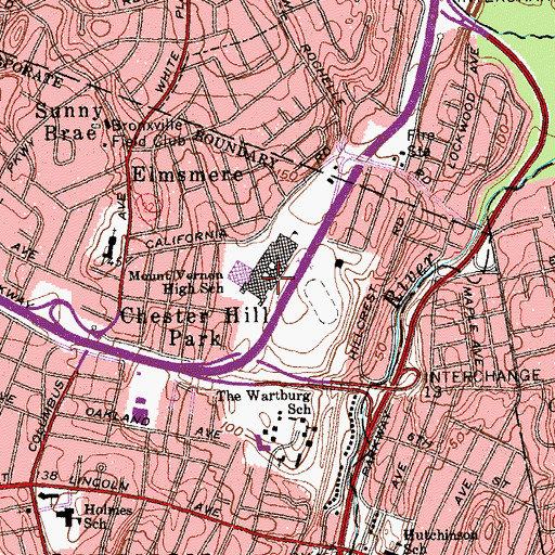 Topographic Map of Mount Vernon High School, NY
