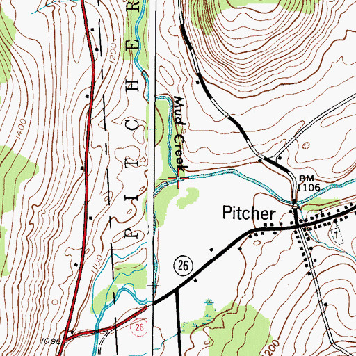 Topographic Map of Mud Creek, NY