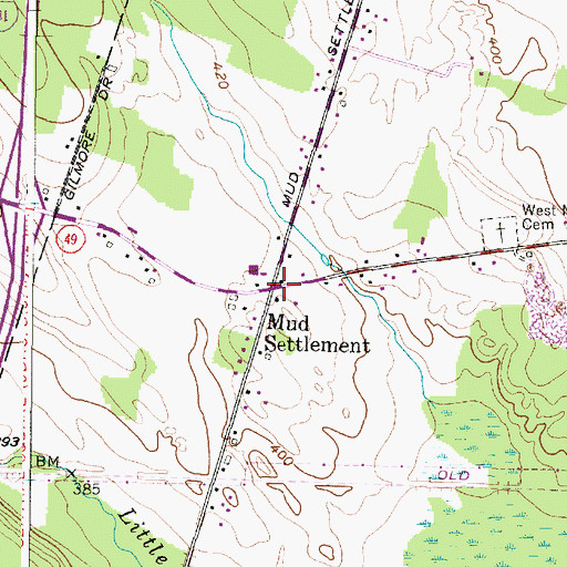 Topographic Map of Mud Settlement, NY