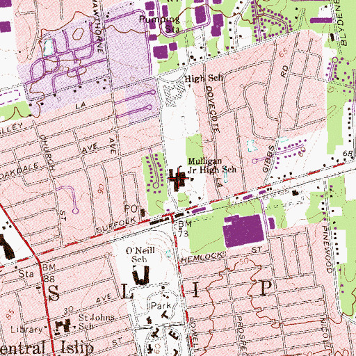 Topographic Map of Charles A Mulligan School, NY