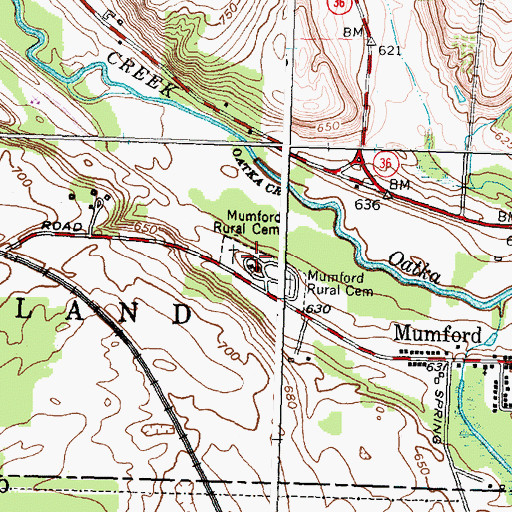 Topographic Map of Mumford Rural Cemetery, NY