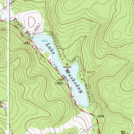 Topographic Map of Lake Muskoday, NY