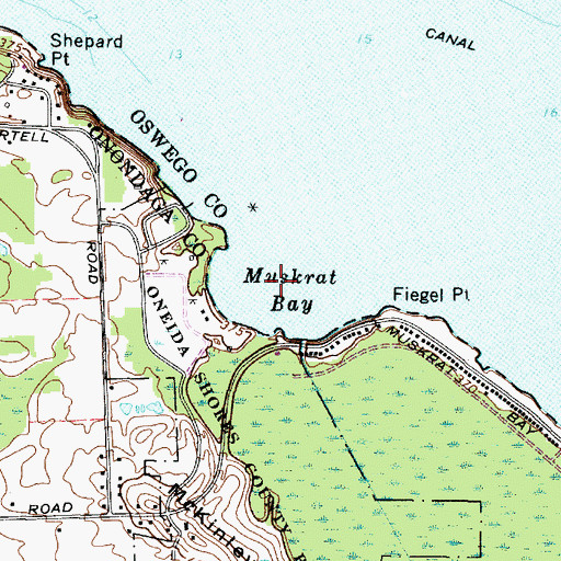 Topographic Map of Muskrat Bay, NY