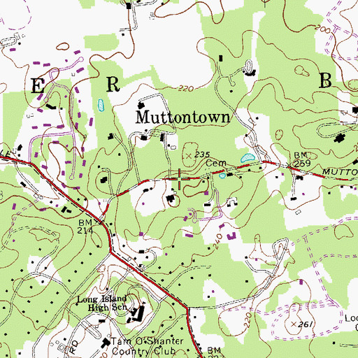 Topographic Map of Muttontown, NY