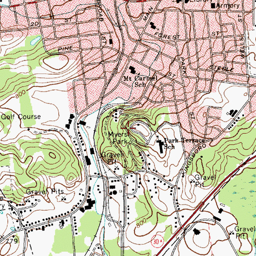 Topographic Map of Myers Park, NY