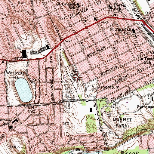 Topographic Map of Myrtle Hill Cemetery, NY