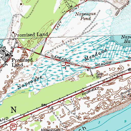 Topographic Map of Napeague Meadows, NY