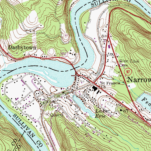 Topographic Map of Narrowsburg, NY