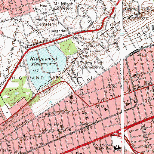 Topographic Map of Cypress Hills National Cemetery, NY
