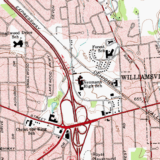 Topographic Map of Neumann High School, NY