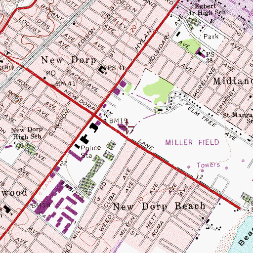 Topographic Map of New Dorp High School, NY