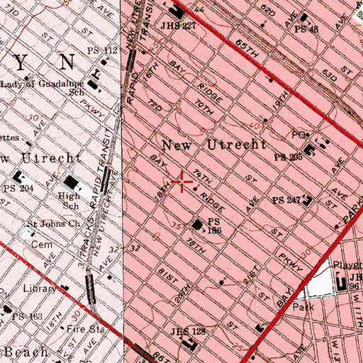 Topographic Map of New Utrecht, NY