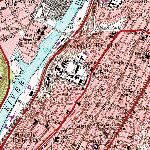Topographic Map of New York University University Heights Campus (historical), NY