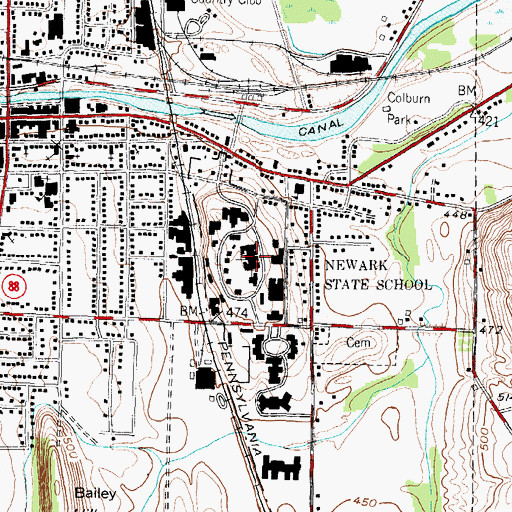 Topographic Map of Newark State School (historical), NY