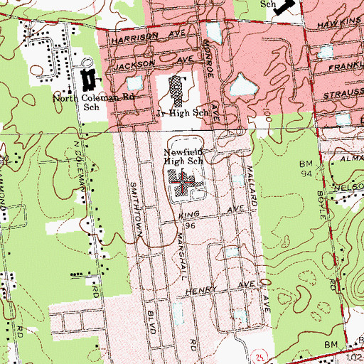 Topographic Map of Newfield High School, NY