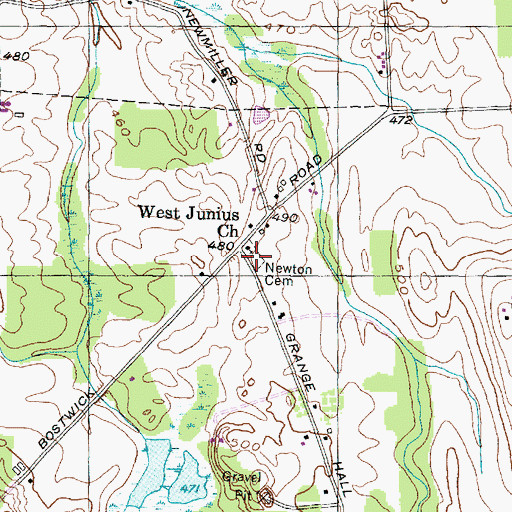 Topographic Map of Newton Cemetery, NY