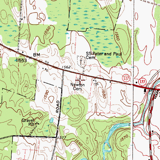 Topographic Map of Newton Cemetery, NY