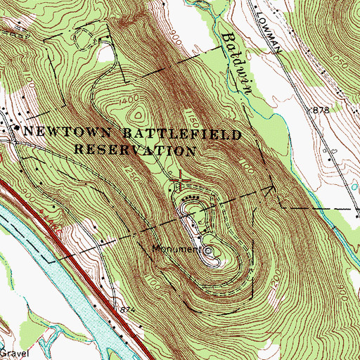 Topographic Map of Newtown Battlefield Reservation, NY