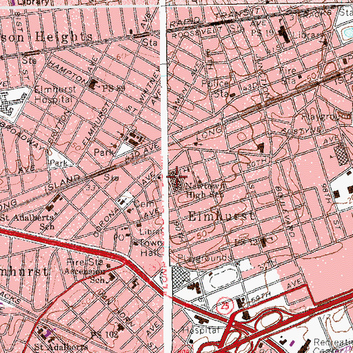 Topographic Map of Newtown High School, NY