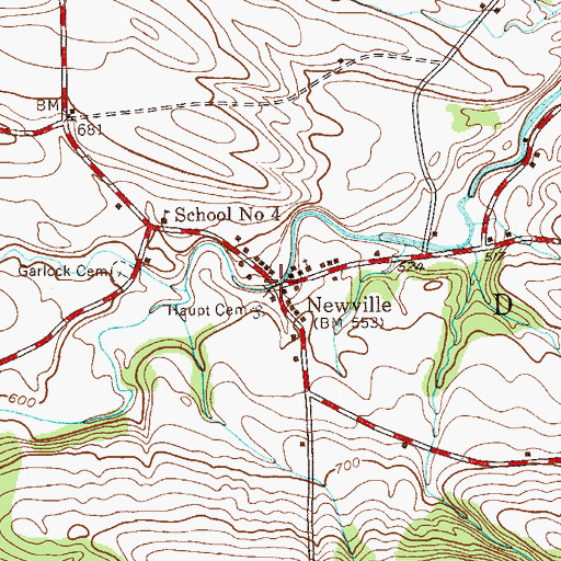 Topographic Map of Newville, NY