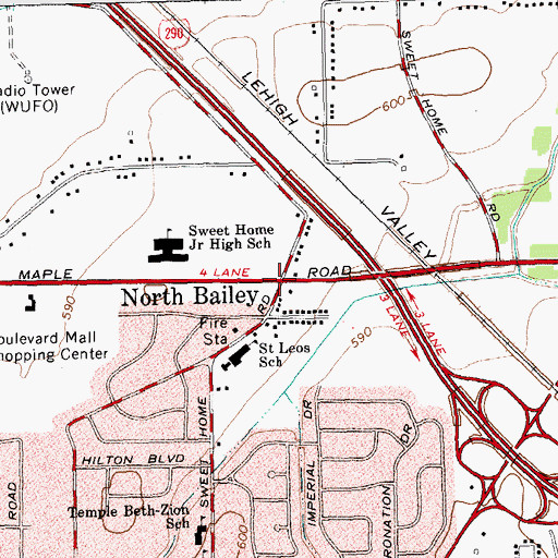 Topographic Map of North Bailey, NY