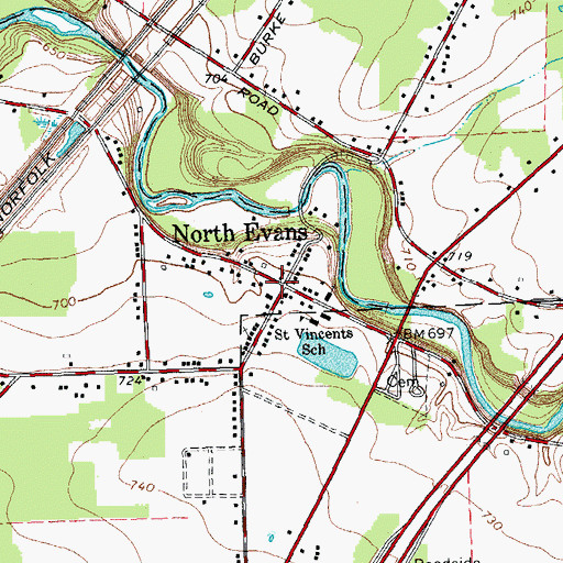 Topographic Map of North Evans, NY
