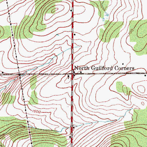 Topographic Map of North Guilford Corners, NY