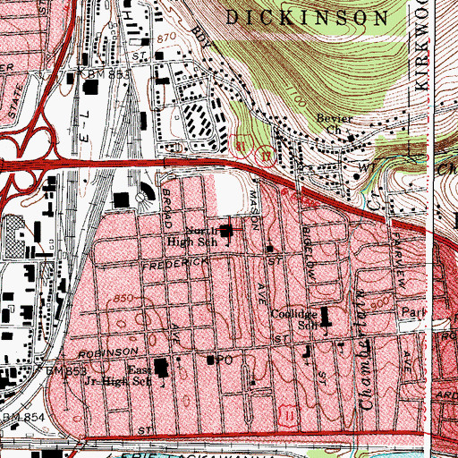 Topographic Map of North High School, NY