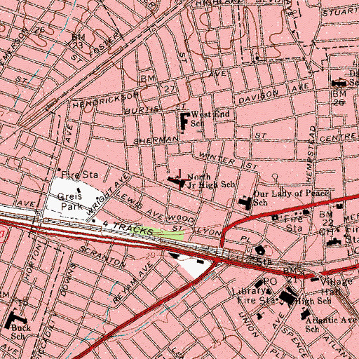 Topographic Map of Lynbrook North Middle School, NY