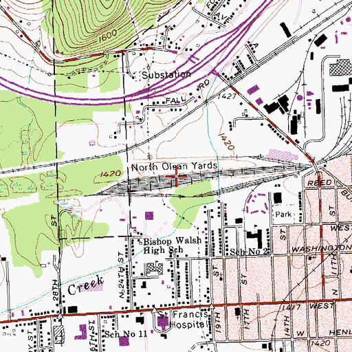 Topographic Map of North Olean Yards, NY