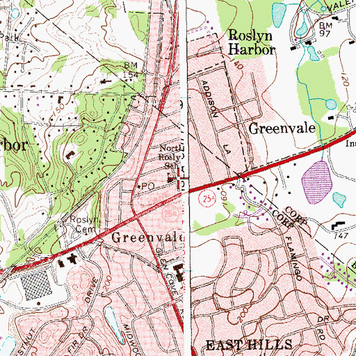 Topographic Map of North Roslyn School, NY