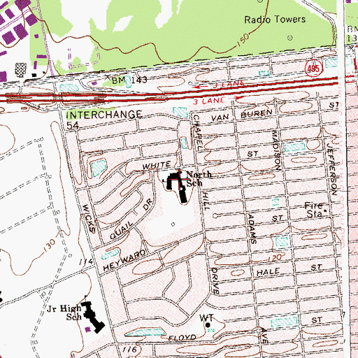 Topographic Map of North Elementary School, NY