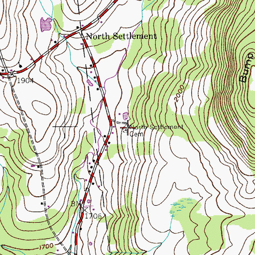 Topographic Map of North Settlement Cemetery, NY